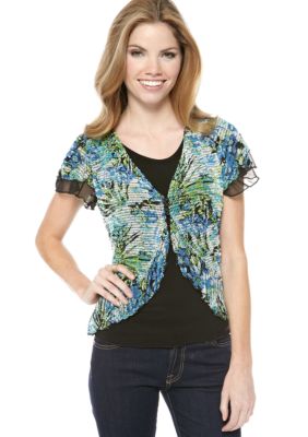 New Directions Petite Flutter Sleeve Layered Top