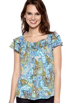 New Directions&reg; Petite Short Sleeve Popcorn Front Top