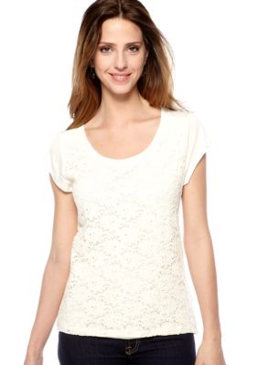New Directions Petite Lace Front High Low Top