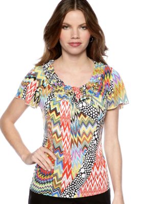 New Directions Petite Flutter Sleeve Popcorn Top