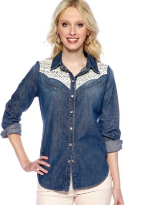 Sanctuary Lace Cowgirl Denim Blouse