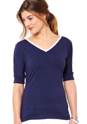 Nautica Button Sleeve Knit Top