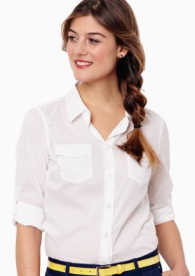 Nautica Solid Roll Tab Blouse