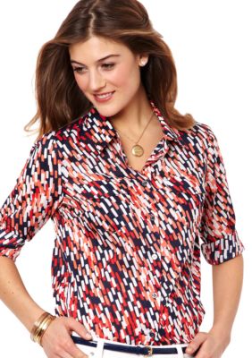 Nautica Roll Tab Paint Splatter Blouse