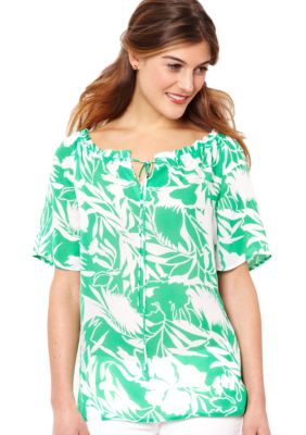 Nautica Printed Chiffon Peasant Top