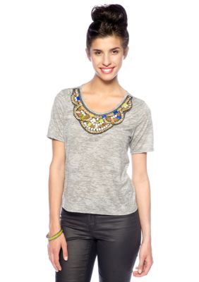 Big Star Embellished Scoop Neck Burnout Knit Top