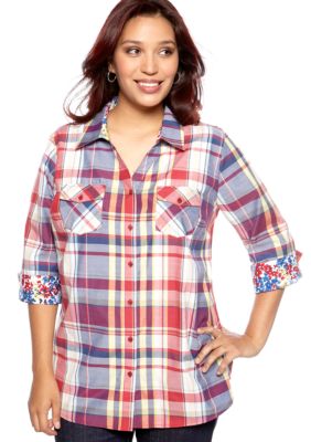 Kim Rogers Plus Size Plaid Button Up Shirt