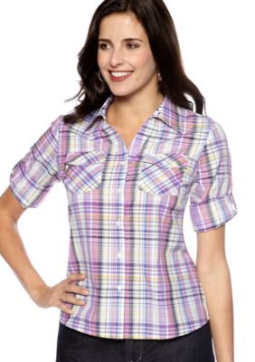 Kim Rogers Petite Plaid Button-Up Shirt