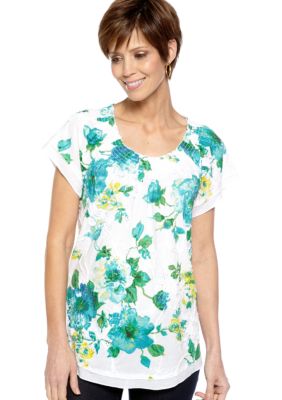 Kim Rogers Flutter Sleeve Peasant Printed Shirt