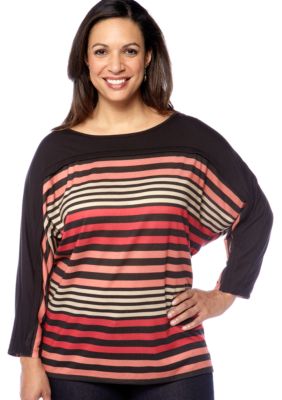 Kim Rogers&reg; Plus Size Multi Stripe Dolman Sleeve Knit Top