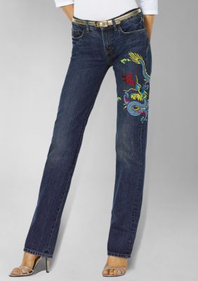 Lauren Jeans Co.&nbsp;Classic Straight Jean with Embroidered Dragon