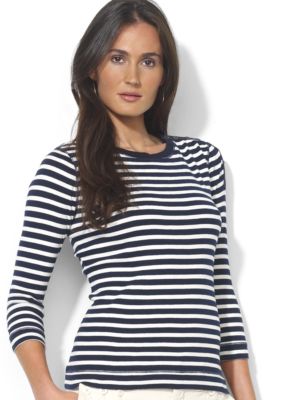 Lauren Jeans Co. Striped Button-Shoulder Crewneck