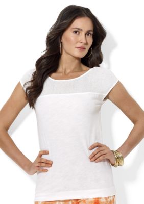 Lauren Jeans Co. Cap-Sleeved Mesh-Yoke Jersey Shirt