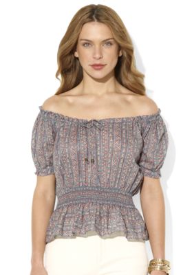 Lauren Jeans Co. Floral Smocked Cotton Top