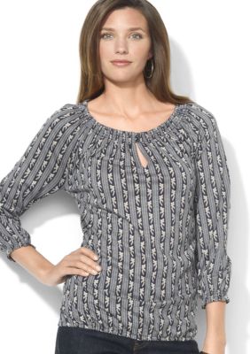 Lauren Jeans Co. Patterned Scoopneck Peasant Top
