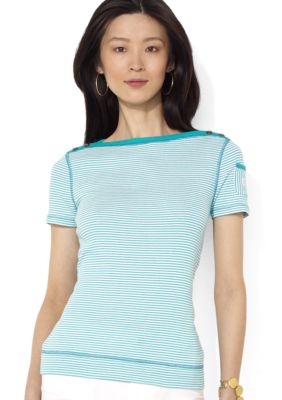 Lauren Jeans Co. Short Sleeve Striped Boatneck Top
