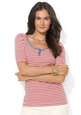 Lauren Jeans Co. Ribbed Cotton Striped ScoopneckTop