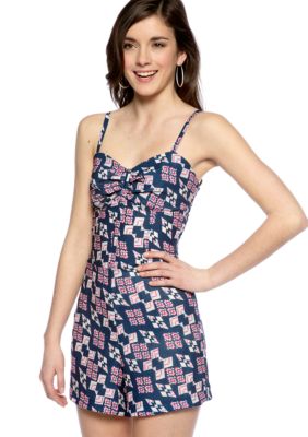 Red Camel Button Front Romper