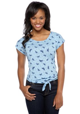 Red Camel Conversation Print Tie Front Tee