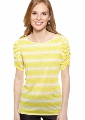 New Directions Tie Dye Button Shoulder Top