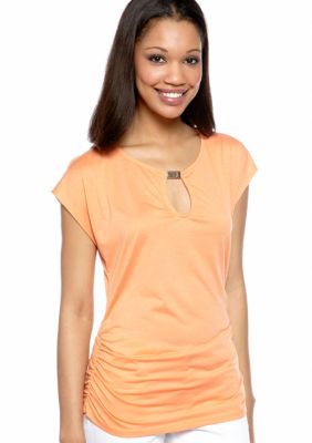 New Directions Shirred Side Tee with Keyhole Neckline
