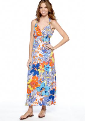 New Directions Petite Printed Maxi Dress with Bead Trim