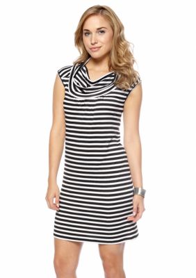 New Directions Petite Stripe Cowl Neck Dress