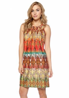 New Directions Petite Printed Dress with Circle Neckline