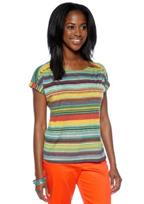 New Directions Petite Stripe Hi Low Tee with Stud Embellishment