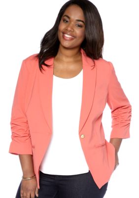 New Directions Plus Size Ruched Sleeve Jacket