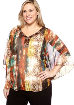 New Directions Plus Size Jewel Neck Poncho