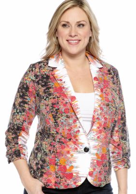 New Directions Plus Size Floral Print Mirror Jacket