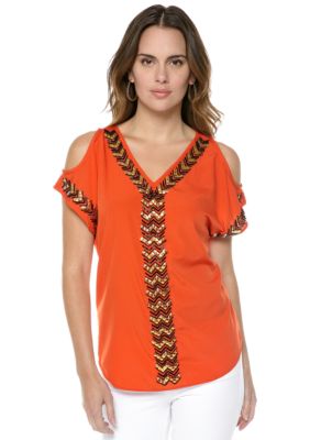 Romeo & Juliet Couture Cold Shoulder Embellished Blouse