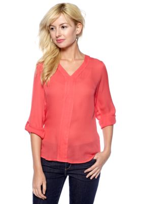 Matty M Roll Tab Sleeve V-Neck Blouse