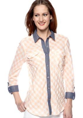Willow and Clay Gingham Chambray Collar Button Up Shirt