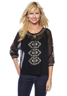 Willow and Clay Embellished Peasant Blouse