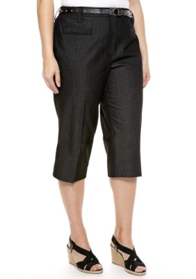 New Directions Plus Size Belted Career Denim Crops