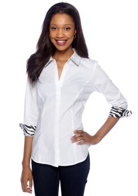 New Directions Leopard Printed Cuff Button Front Shirt
