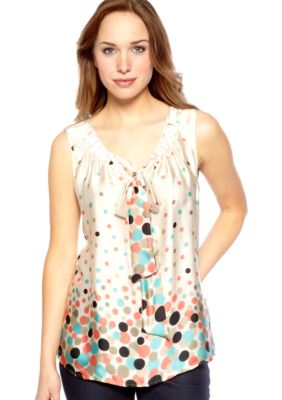 New Directions Sleeveless Gather Tie Front Top