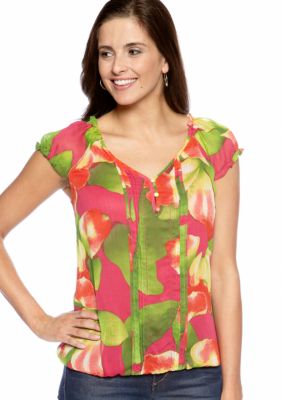 New Directions Cap Sleeve Sweetheart Woven Top