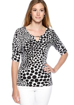 New Directions Printed Scoop Neck Top