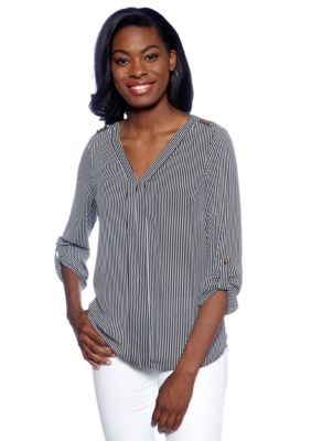 New Directions Stud Shoulder Roll Tab Blouse