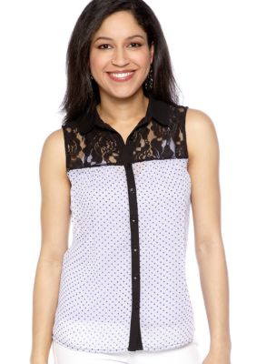 New Directions Petite Sleeveless Lace Yoke Blouse