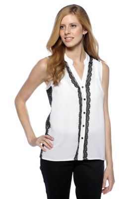 New Directions Lace Trim Button Down