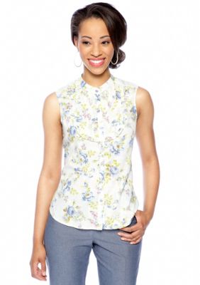 New Directions Petite Sleeveless Floral Print Pintuck Top