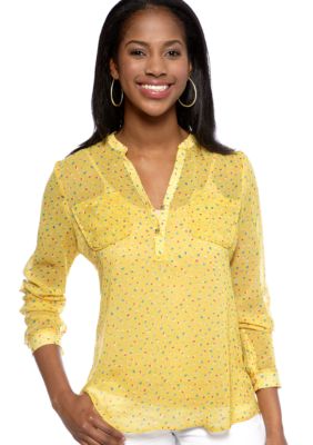New Directions Petite Printed Chiffon Roll Sleeve Top