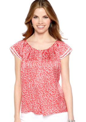 New Directions Petite Polka Dot Flutter Sleeve Top