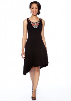 New Directions Petite Sleeveless Asymmetrical Dress with Embellished Neckline