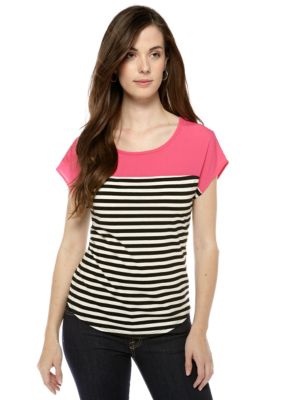 New Directions Petite Color Block Stripe Top
