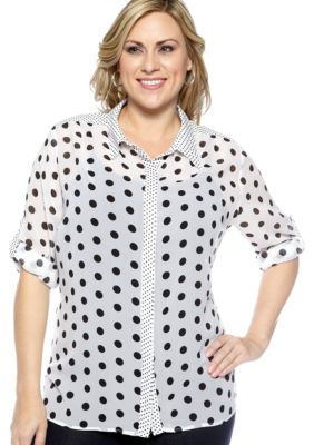 New Directions Plus Size Polka Dot Equipment Shirt